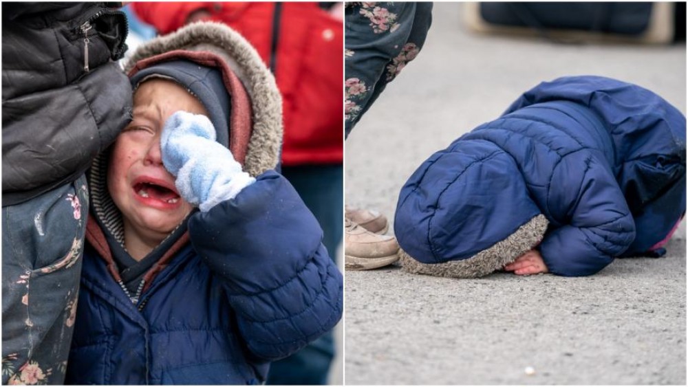 FOTO // Durerea din sufletul unui copil. Obosit şi cu ochii în lacrimi, un băieţel de trei ani se prăbuşeşte la pământ imediat ce trece graniţa din Ucraina